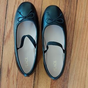 The Childrens Place Black Girls' Ballet Flats with Bow and Elastic Strap Sz 3